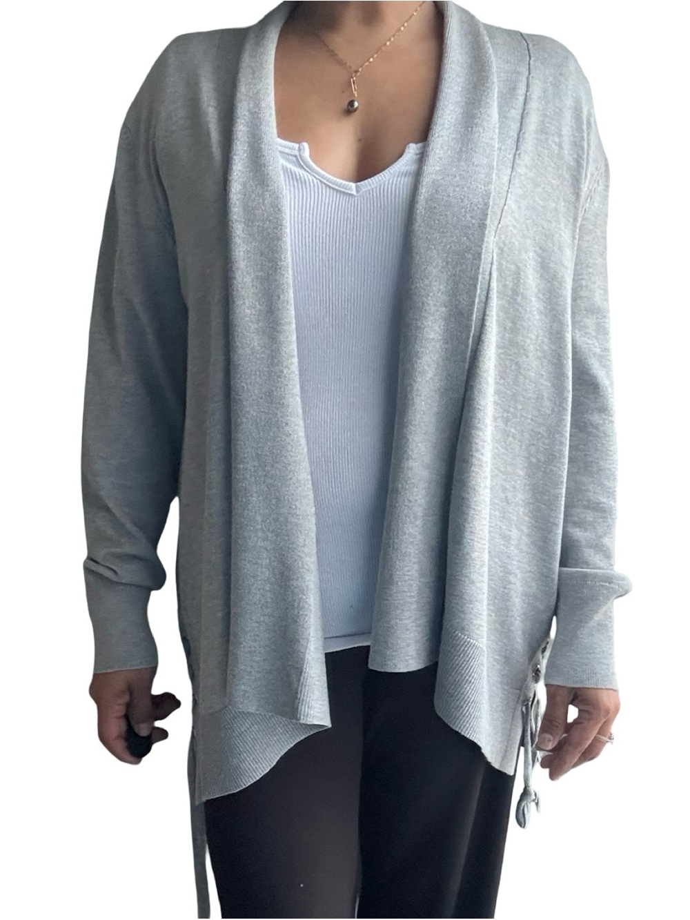 89th & Madison Light Gray Open-Front Draped Cardigan